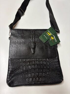 New with tag Crocodile-Texture Black Crossbody Messenger Bag